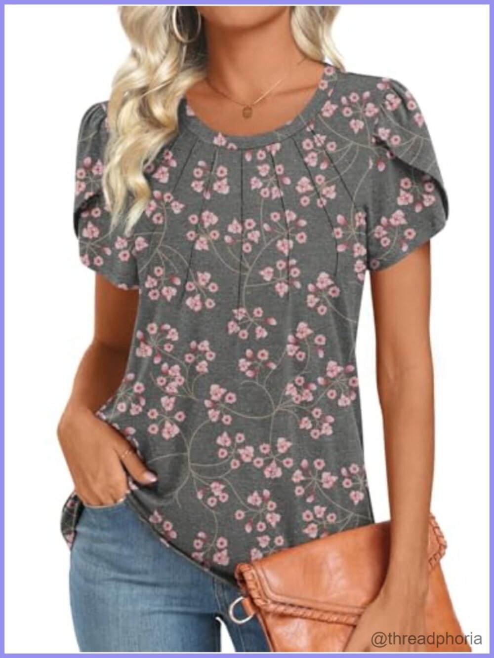 Womens Pleated Front Tunic Top Short Sleeve Blouse Casual Summer Shirt